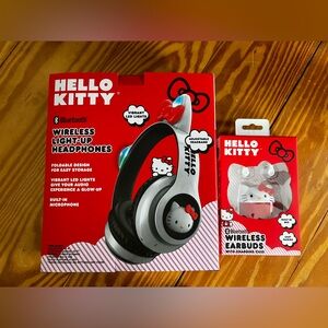 Hello Kitty Wireless Light Up Headphones Bluetooth White & Red by Sanrio bundle